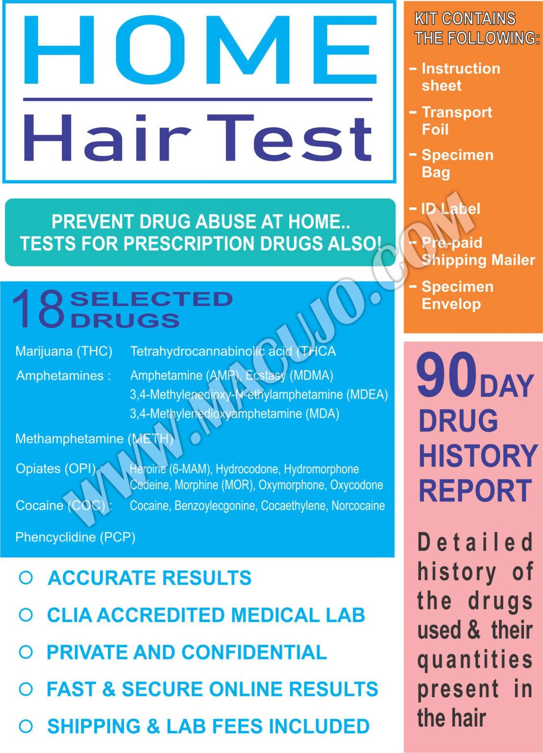 Macujo method home hair test kit for hair drug testing