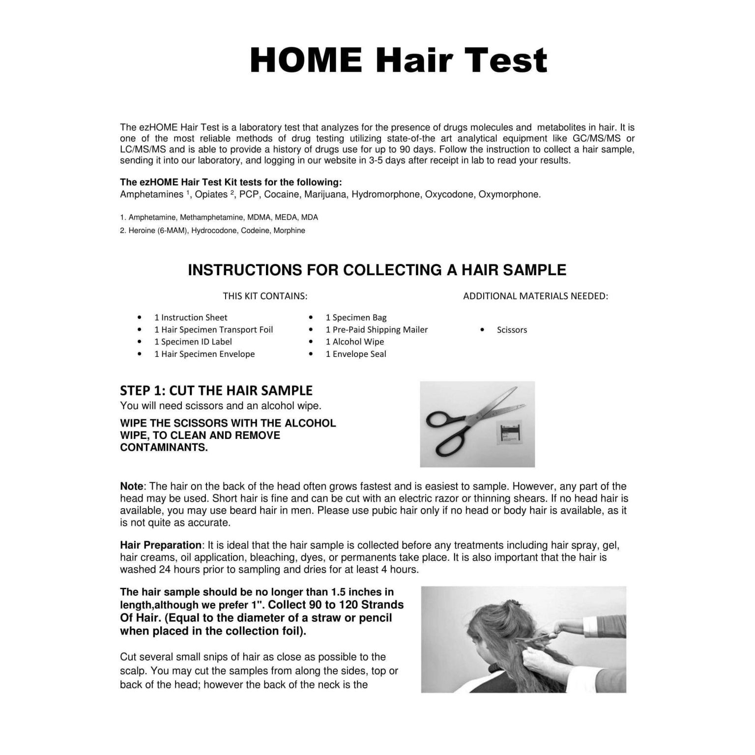 Macujo method home hair test kit for hair drug testing
