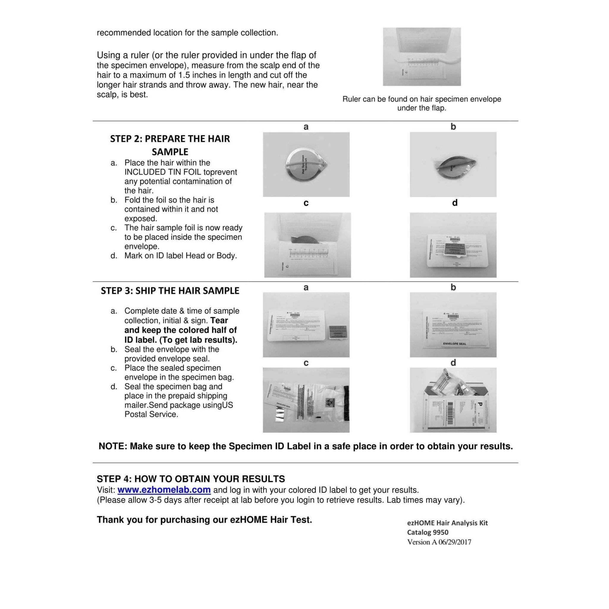 Macujo method home hair test kit for hair drug testing