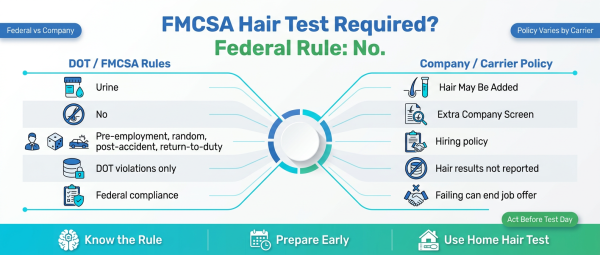 Infographic depicting Federal rules for FMCSA Hair testing
