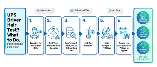 Infographic depicting the steps for a UPS driver to follow before a hair test
